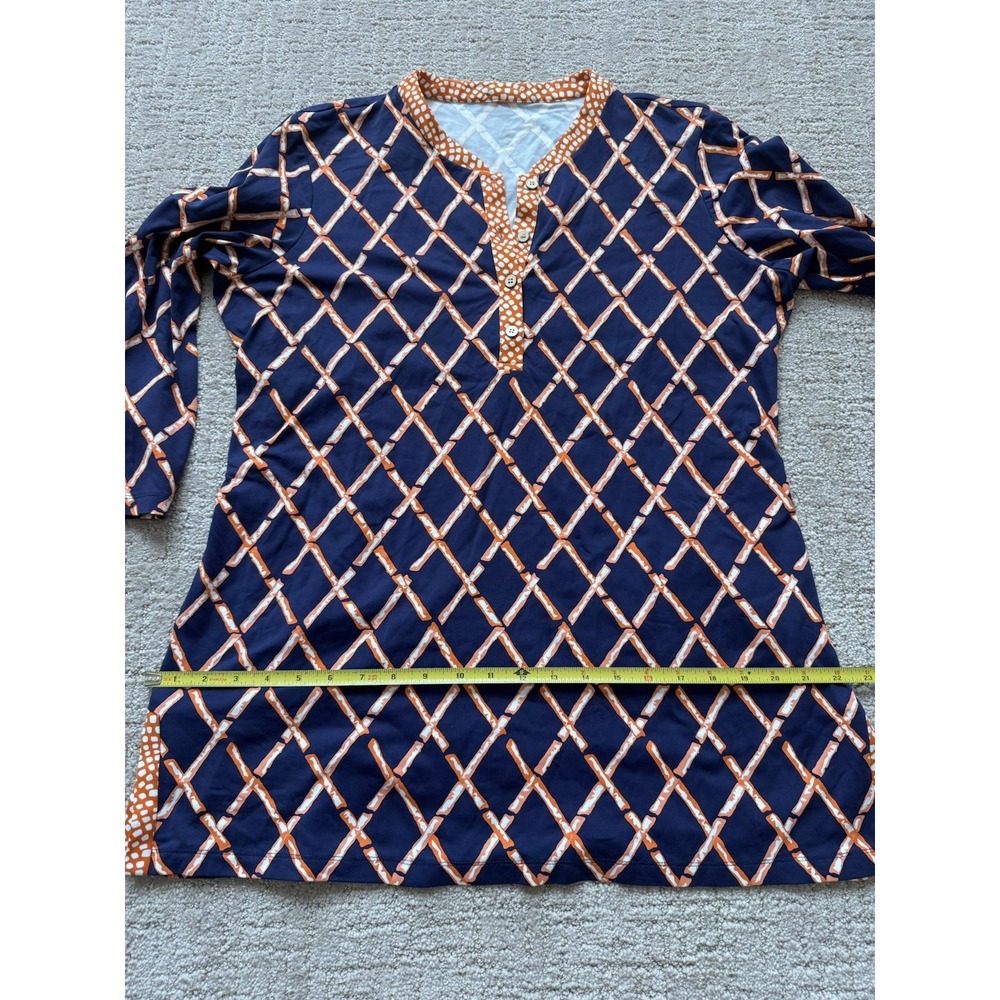 J.McLaughlin Womens Blue Orange Bamboo Lattice Catalina Cloth Top Tunic XL - Picture 4 of 8